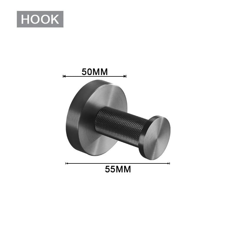 Grey Gun Metal Bathroom Hardware Set Accessories Kit Stainless Steel Round Wall Rack Hand Bar Toilet Roll Paper Holder Robe Towel Hook