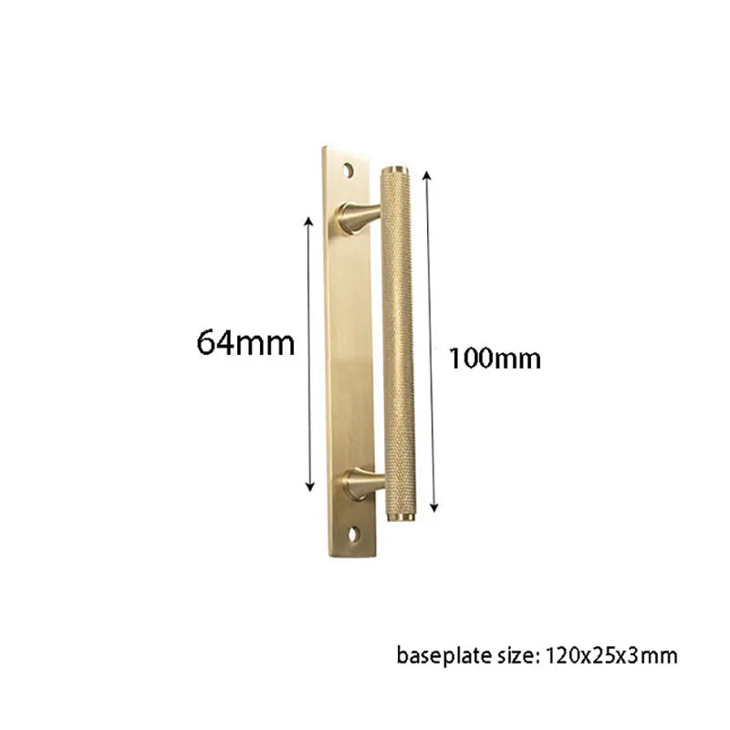 Brass Knurled Cabinet Handles Wardrobe Bar Pull with Baseplate Textured Furniture Door Handle with Baseboard Drawer Knobs