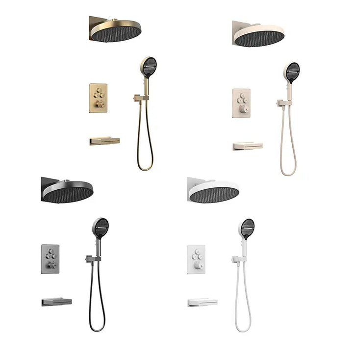 Apartamento-  Thermostatic Shower Faucet Hotel Bathroom Mixer Wall Mounted Jet Massage Spray Pattern Brass Chrome Ceramic