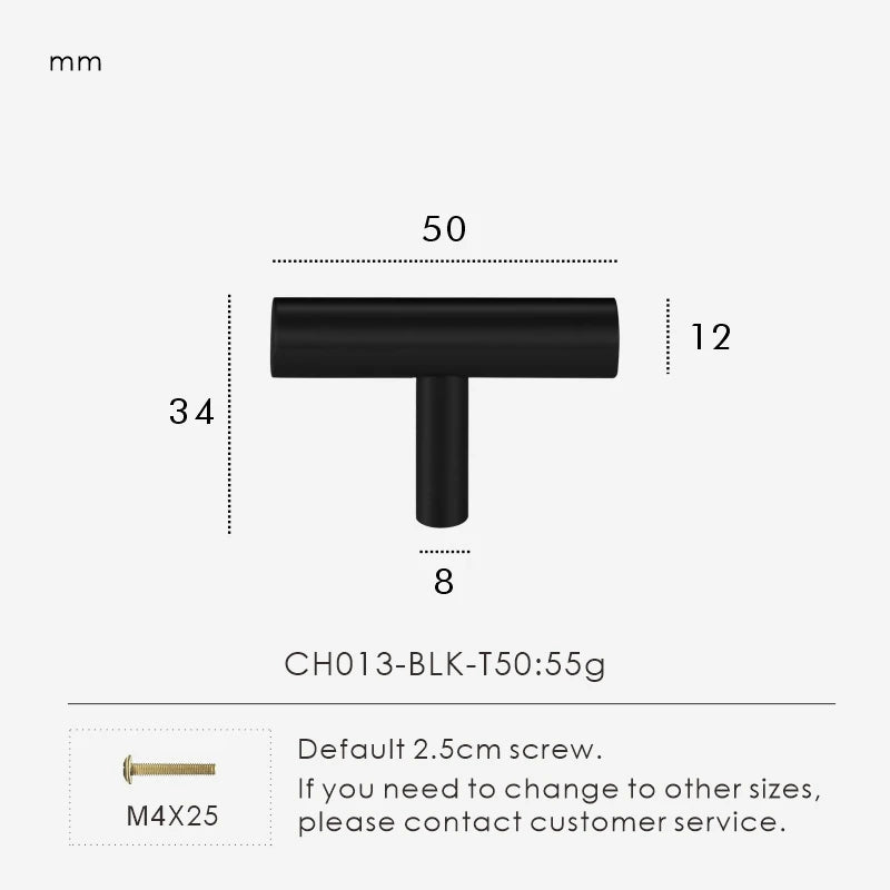 Nurlin Solid Brass Round Rod T-shaped Cabinet Handle Extended Long Wardrobe Drawer Refrigerator Kitchen door Pull Furniture