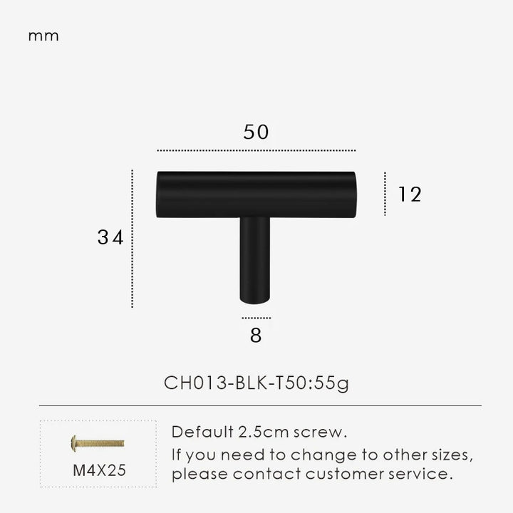 Nurlin Solid Brass Round Rod T-shaped Cabinet Handle Extended Long Wardrobe Drawer Refrigerator Kitchen door Pull Furniture