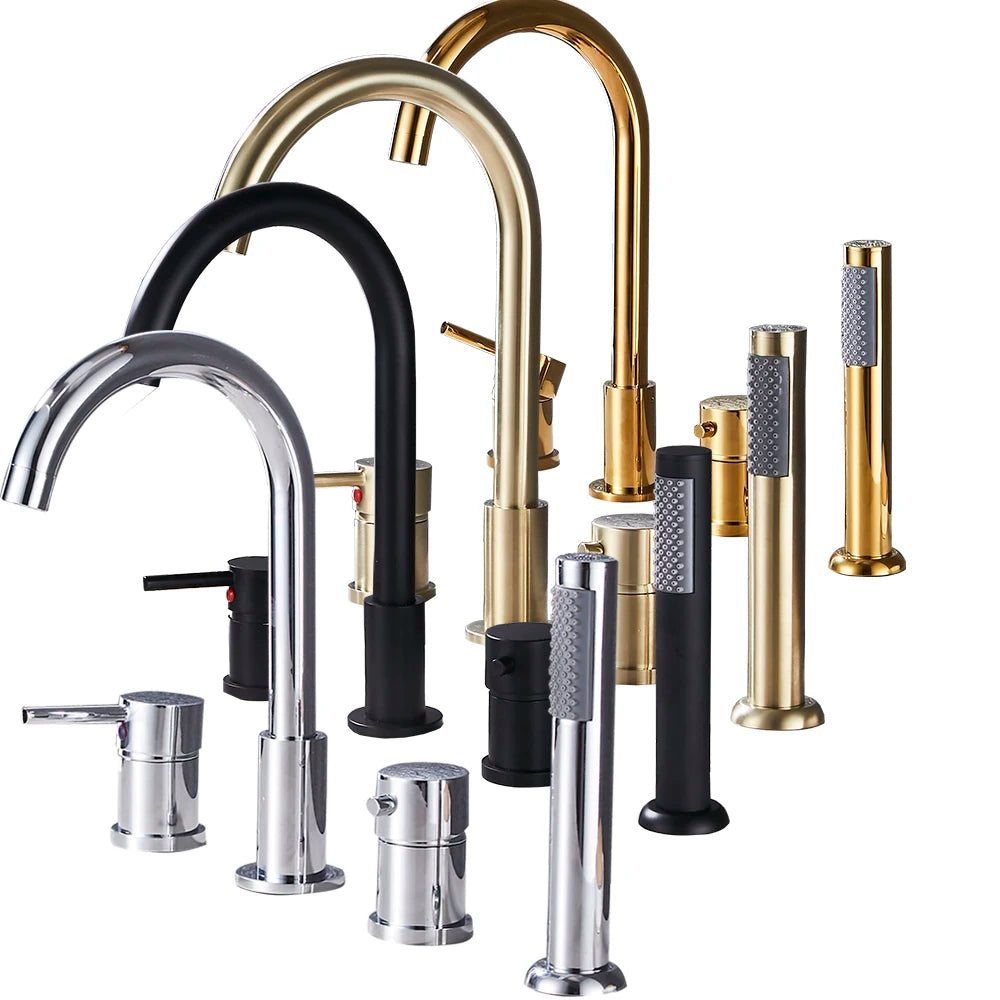 Romano- Deck Mounted 4 holes Roman Bathtub Faucet Set with Handheld Shower Tub Faucet Hot and Cold Water Mixer