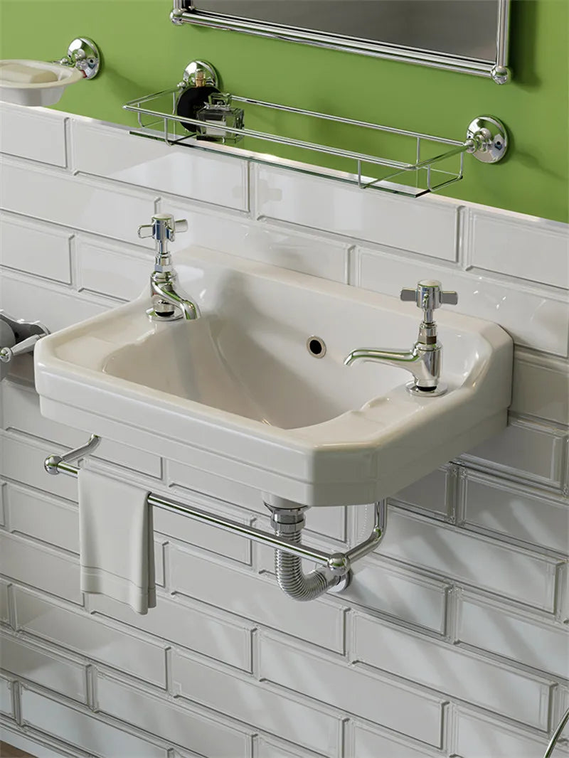 Fairfax II Wall Mounted Victorian ceramic sink with hot & cold seperate and towel holder