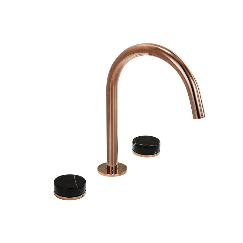 Rose gold with black handle 8" inch wide spread bathroom faucet