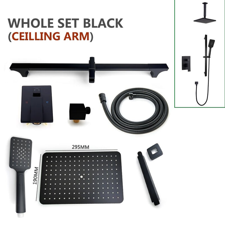 Chrome-Black-Brushed Gold  CSA -Modern rectangular 12x12"  rain head with  2 way function diverter completed shower kit