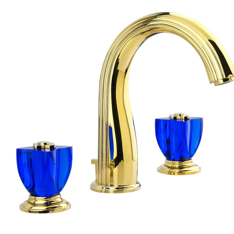 Elysee-Gold polished brass with swarosky crystal handles 8" inch wide spread bathroom faucet