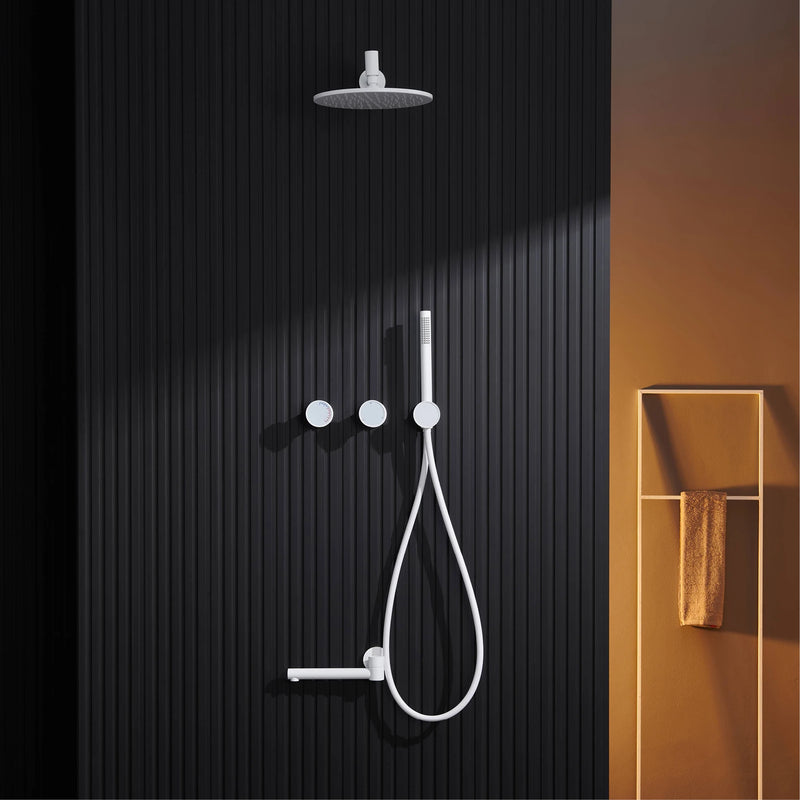 White matte volume control 3 way function completed shower system kit