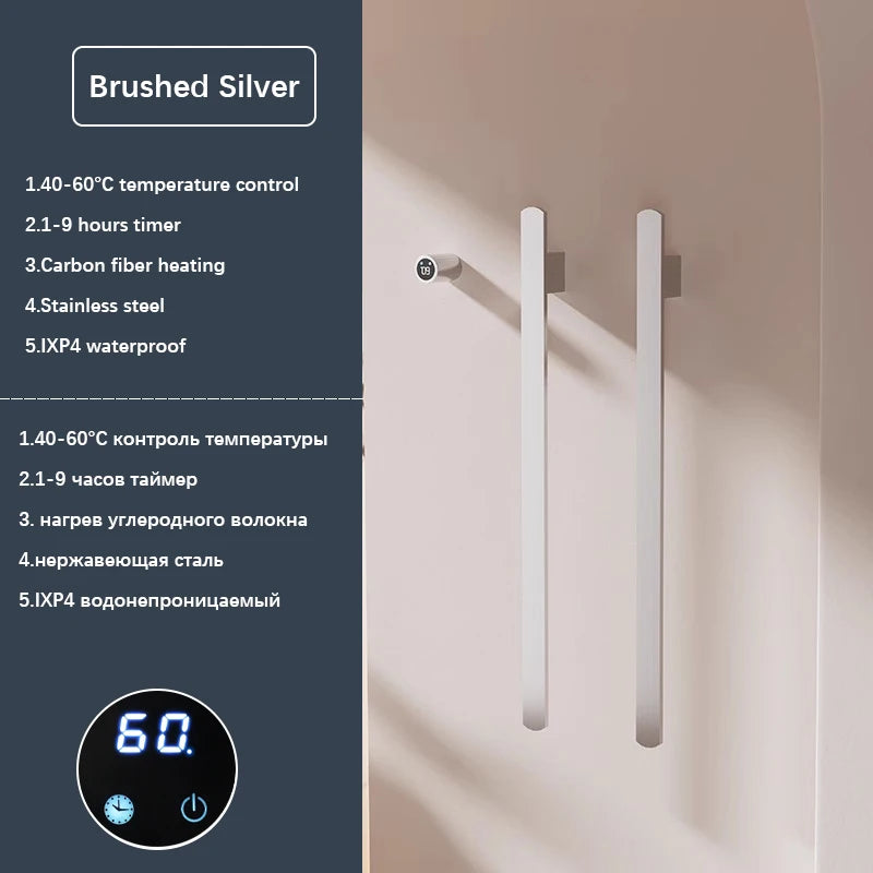 Elemento- Towel Warmer Hidden Wires Electric Heated Towel Rail Temperature Time Control Bath Electric Towel Rack