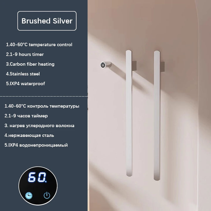 Elemento- Towel Warmer Hidden Wires Electric Heated Towel Rail Temperature Time Control Bath Electric Towel Rack