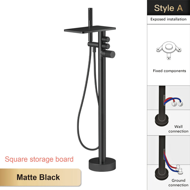 Andromeda-Gunmetal Bathtub Faucet 2 Function Hot Cold Mixer Tap Floor Mount Bathroom Tub Shower Modern Home Bath Tap
