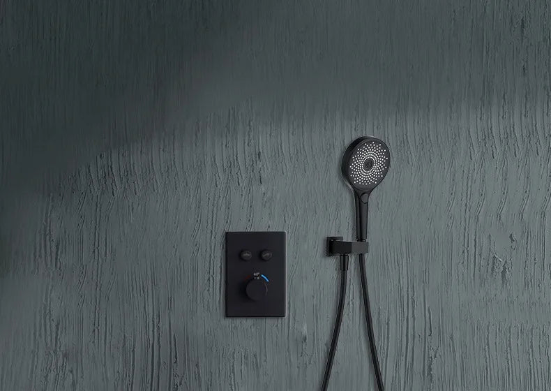 Aston-Camera Wall Mounted Thermostatic Shower Set Gunmetal Grey All Copper Concealed Rain Shower Head