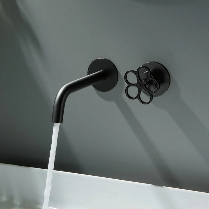Apollonia-Wall Mounted Bathroom Basin Faucet with Plum Handle Hot Cold Water Mixer Tap