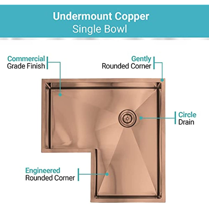 Cafe Copper -Brushed Gold-Rose Corner 30" Inch stainless steel single bowl undermount kitchen sink 14 gauge