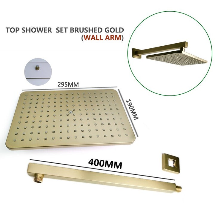 Chrome-Black-Brushed Gold  CSA -Modern rectangular 12x12"  rain head with  2 way function diverter completed shower kit