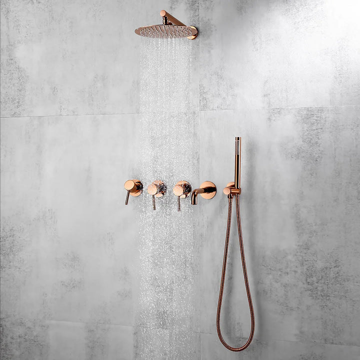 Round 3 way volumen control rain -hand spray and tub spout shower kit