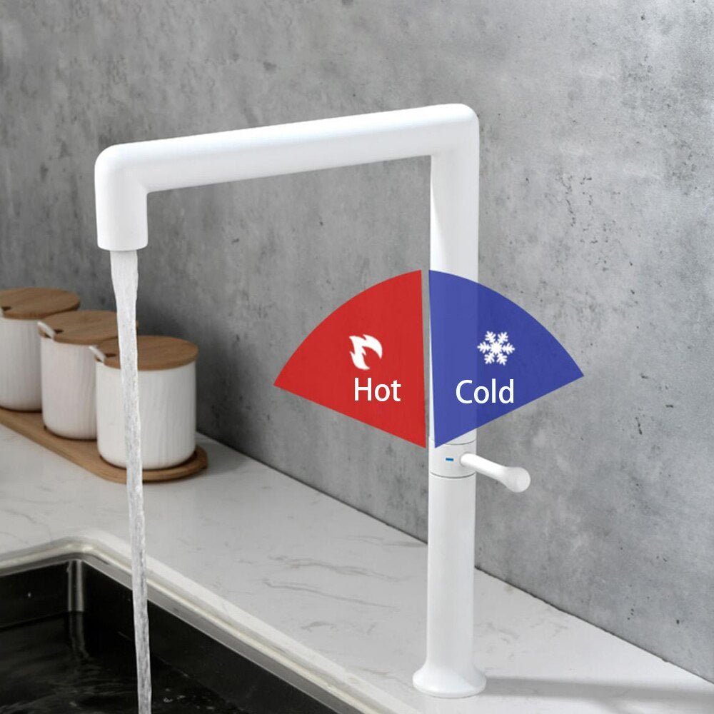 White Matte Euro design clean sleek modern kitchen faucet