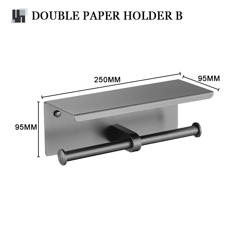 Grey Gun Metal Bathroom Hardware Accessories Cup Rack Towel Rack Toilet Brush Bath Towel Rack Roll Rack Towel Bar Hook Bathroom Wall Rack