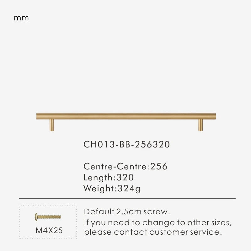 Nurlin Solid Brass Round Rod T-shaped Cabinet Handle Extended Long Wardrobe Drawer Refrigerator Kitchen door Pull Furniture