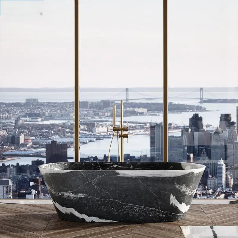 Natural Marble Bathtub, Carved Minimalist Luxury, Custom Hotel/Villa Bathroom, Artistic，Indoor/Outdoor Shower