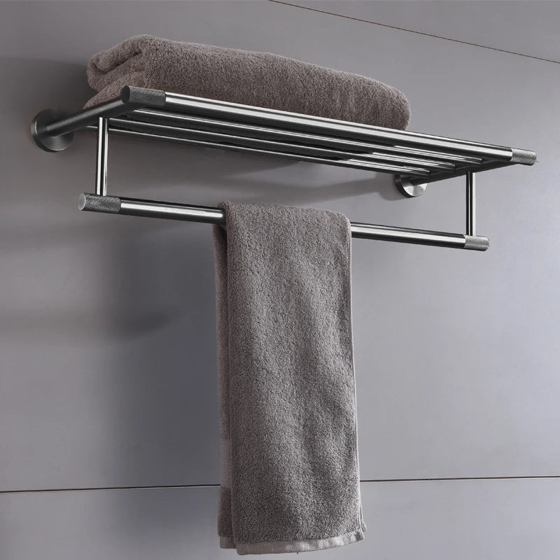 Grey Gun Metal Bathroom Hardware Set Accessories Kit Stainless Steel Round Wall Rack Hand Bar Toilet Roll Paper Holder Robe Towel Hook