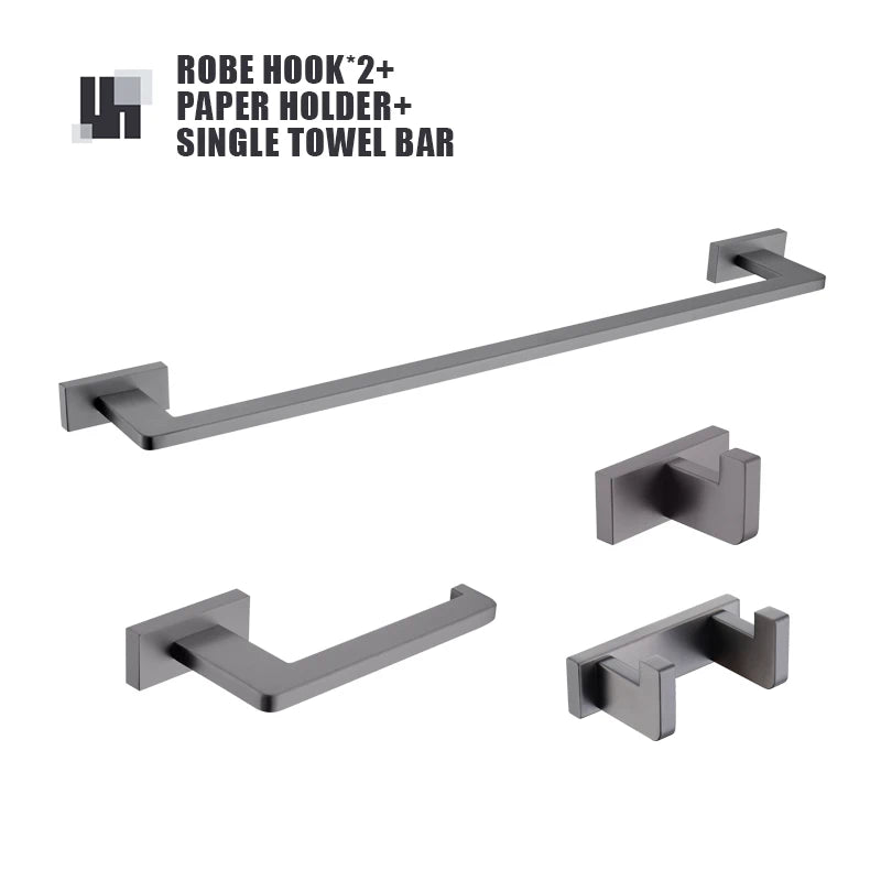 Gunmetal Stainless Steel Bathroom Hardware Towel Rack Toilet Paper Holder,Toilet Brush,Robe Hook Towel Bar Holder Grey Stainless