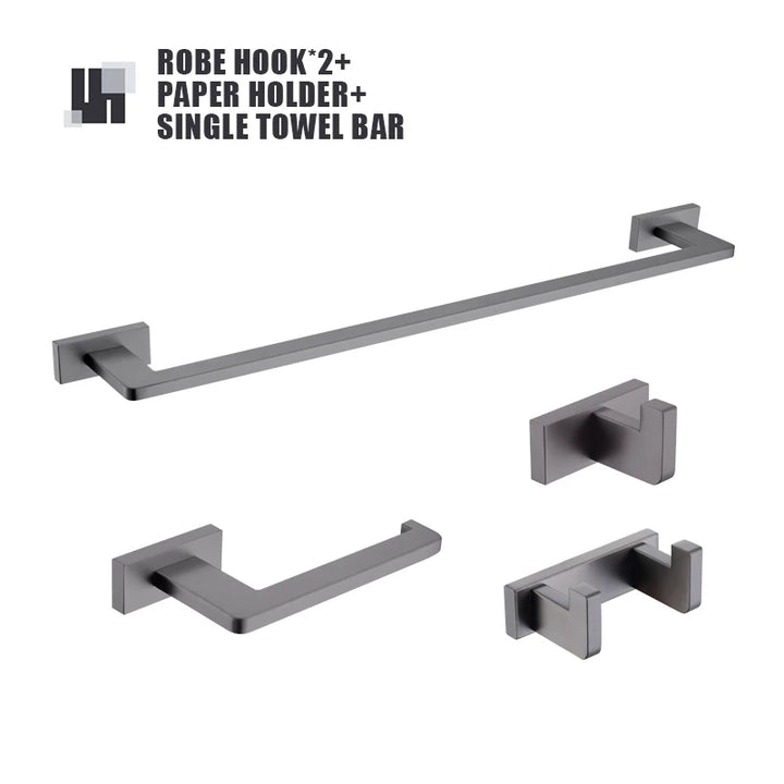 Gunmetal Stainless Steel Bathroom Hardware Towel Rack Toilet Paper Holder,Toilet Brush,Robe Hook Towel Bar Holder Grey Stainless