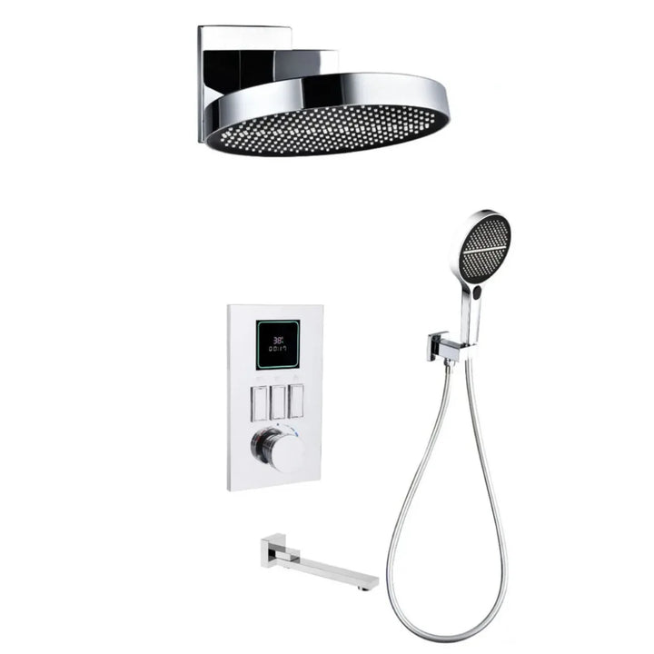 Smart Digital Display All Copper Wall Mounted Shower Set Waterfall Rain Bathroom