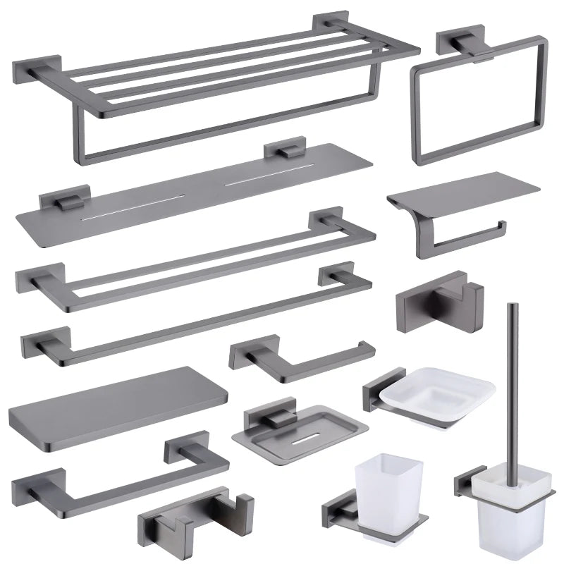 Gunmetal Stainless Steel Bathroom Hardware Towel Rack Toilet Paper Holder,Toilet Brush,Robe Hook Towel Bar Holder Grey Stainless
