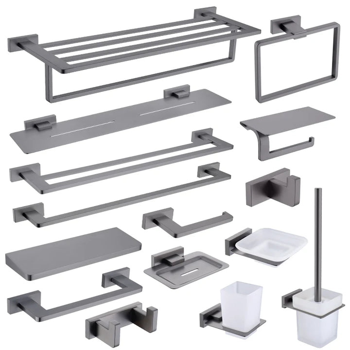 Gunmetal Stainless Steel Bathroom Hardware Towel Rack Toilet Paper Holder,Toilet Brush,Robe Hook Towel Bar Holder Grey Stainless