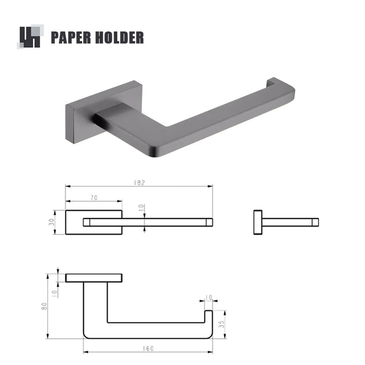 Gunmetal Stainless Steel Bathroom Hardware Towel Rack Toilet Paper Holder,Toilet Brush,Robe Hook Towel Bar Holder Grey Stainless