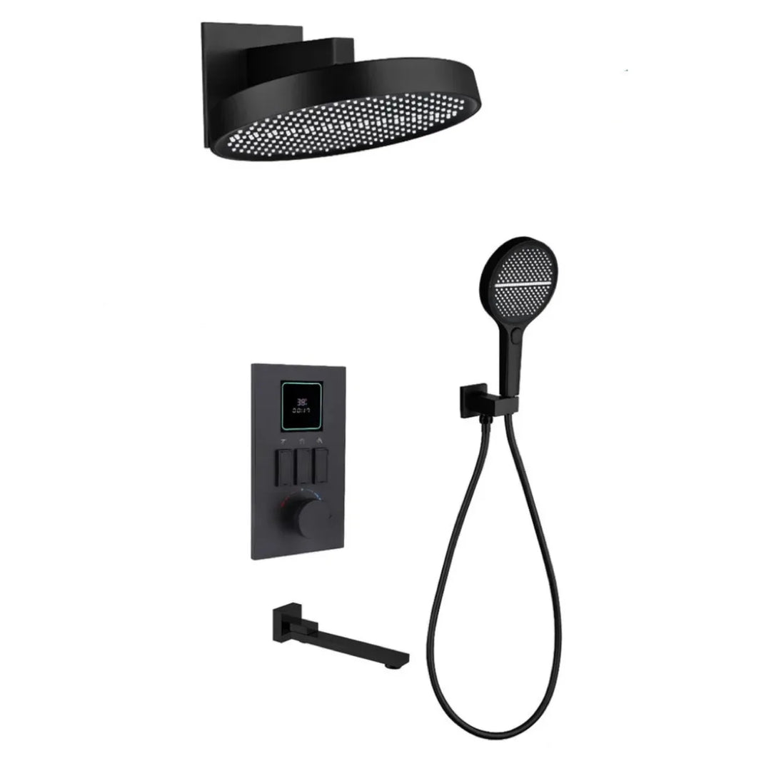 Smart Digital Display All Copper Wall Mounted Shower Set Waterfall Rain Bathroom