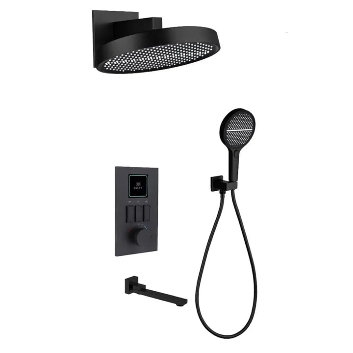 Smart Digital Display All Copper Wall Mounted Shower Set Waterfall Rain Bathroom
