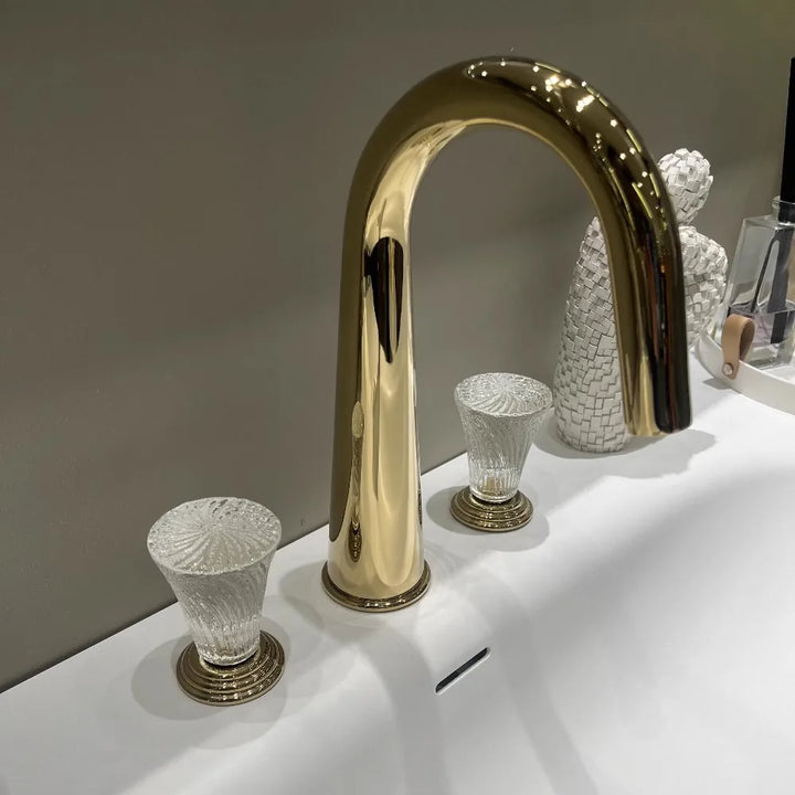 Palazzo-Gold polish PVD 8" inch widespread faucet with round crystal handles