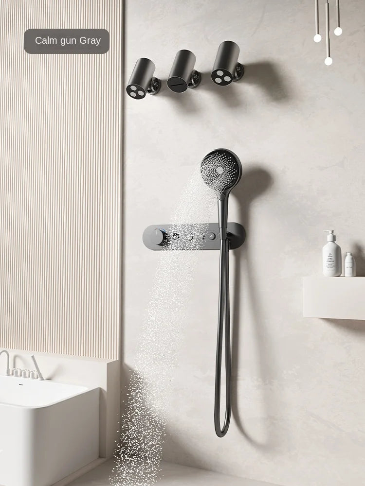 Aston-Constant Temperature White Embedded Wall-Mounted Rainfall Shower System with Intelligent Digital Display