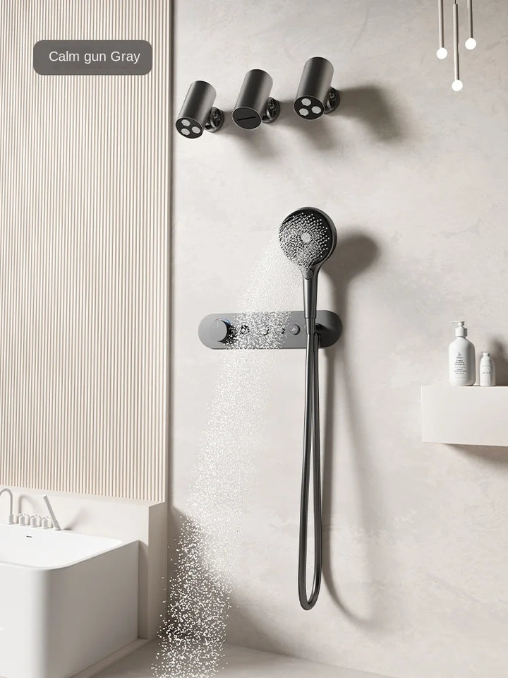 Aston-Constant Temperature White Embedded Wall-Mounted Rainfall Shower System with Intelligent Digital Display