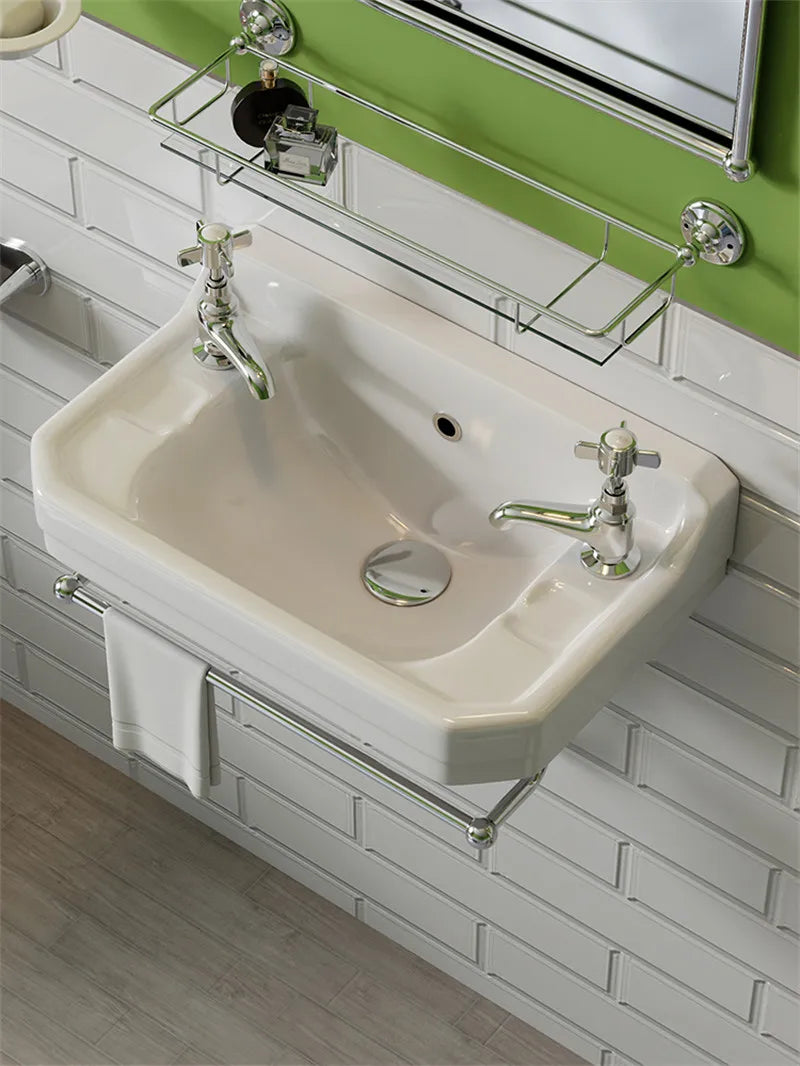 Fairfax II Wall Mounted Victorian ceramic sink with hot & cold seperate and towel holder