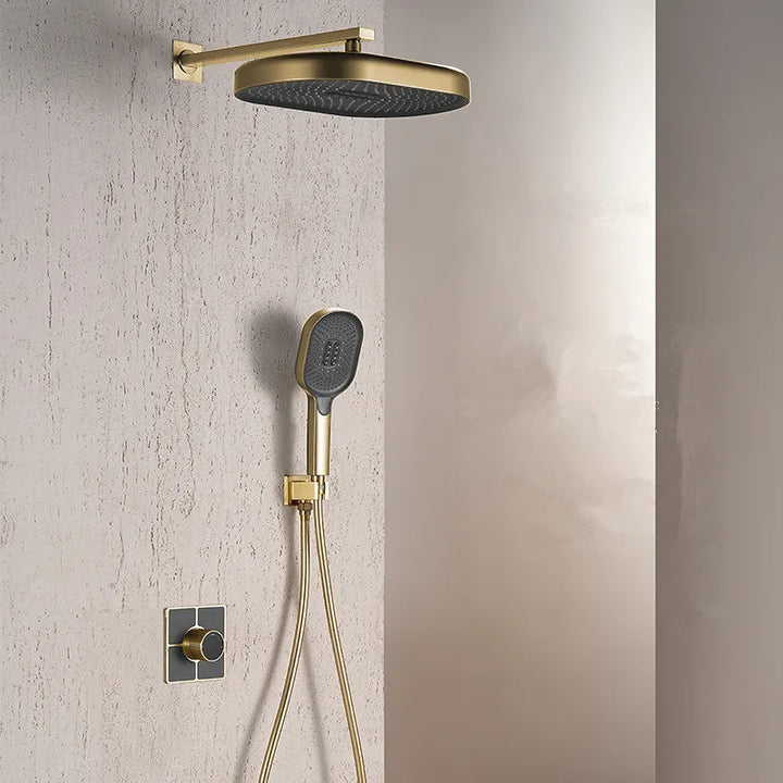 Aria-Brushed gold round  2 way thermostatic shower set