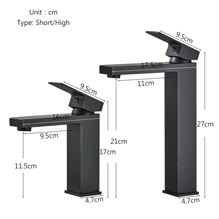 CARRE-Bathroom Faucet Deck Mount Basin Sink Taps Hot Cold Water Mixers Single Handle Tap Washbasin Crane Short/Tall
