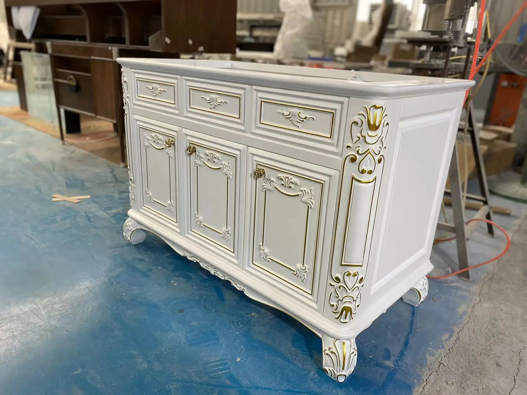 Custom Victorian Luxury Classic Solid Wood Floating Furniture Bathroom Vanity Mirror Cabinet with Sink