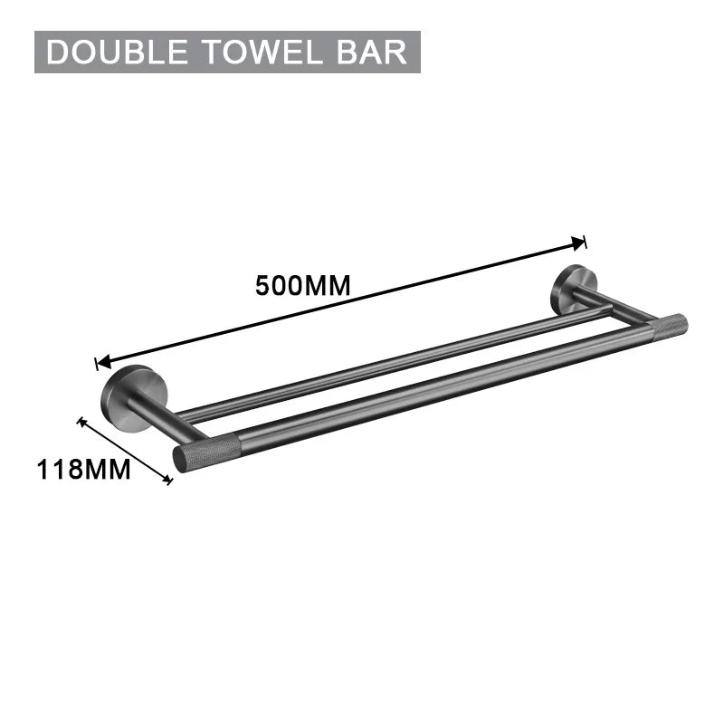 Grey Gun Metal Bathroom Hardware Set Accessories Kit Stainless Steel Round Wall Rack Hand Bar Toilet Roll Paper Holder Robe Towel Hook