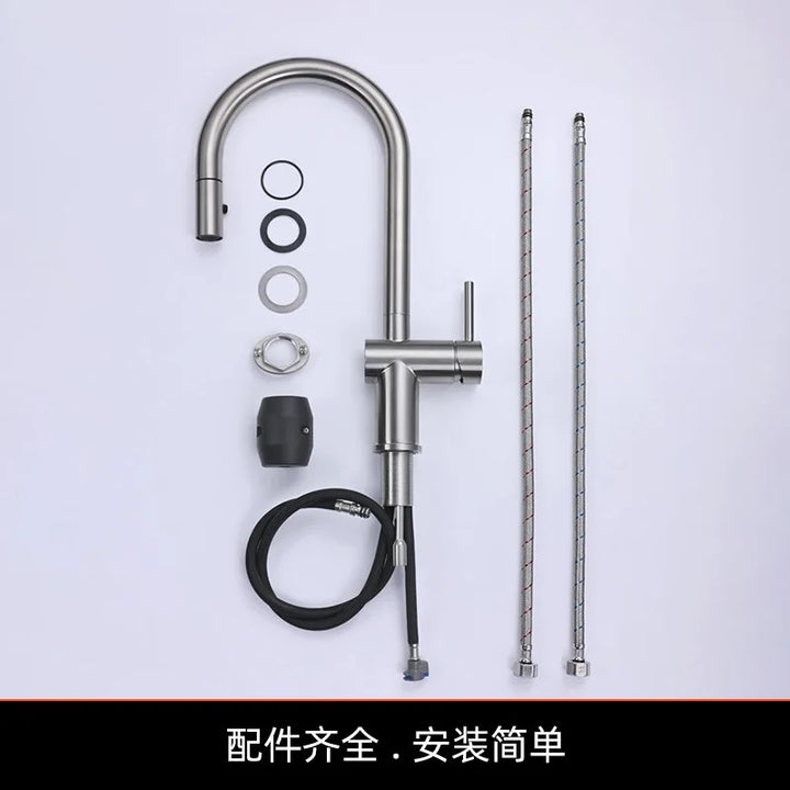 Excalibur II- Modern clean simple but sleek  Retractable Dual Sprayer Kitchen Faucet