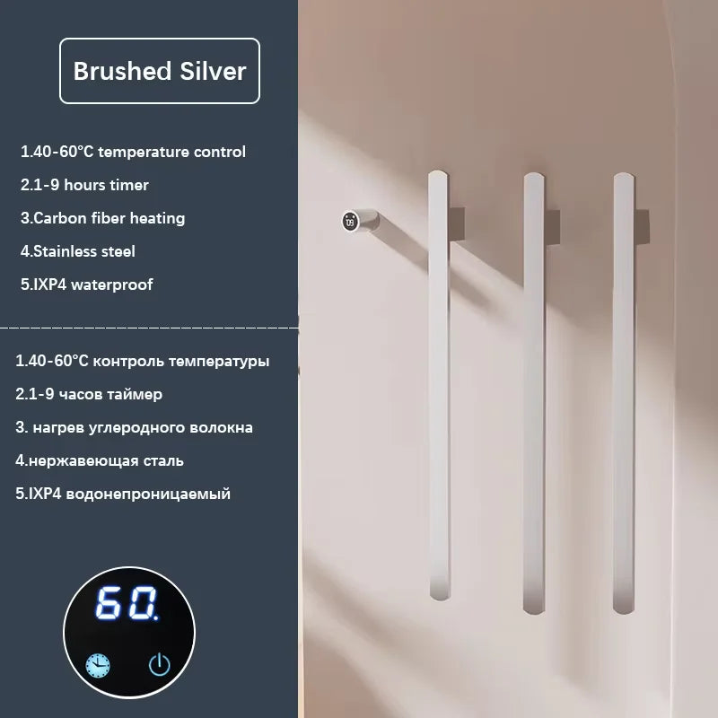 Elemento- Towel Warmer Hidden Wires Electric Heated Towel Rail Temperature Time Control Bath Electric Towel Rack