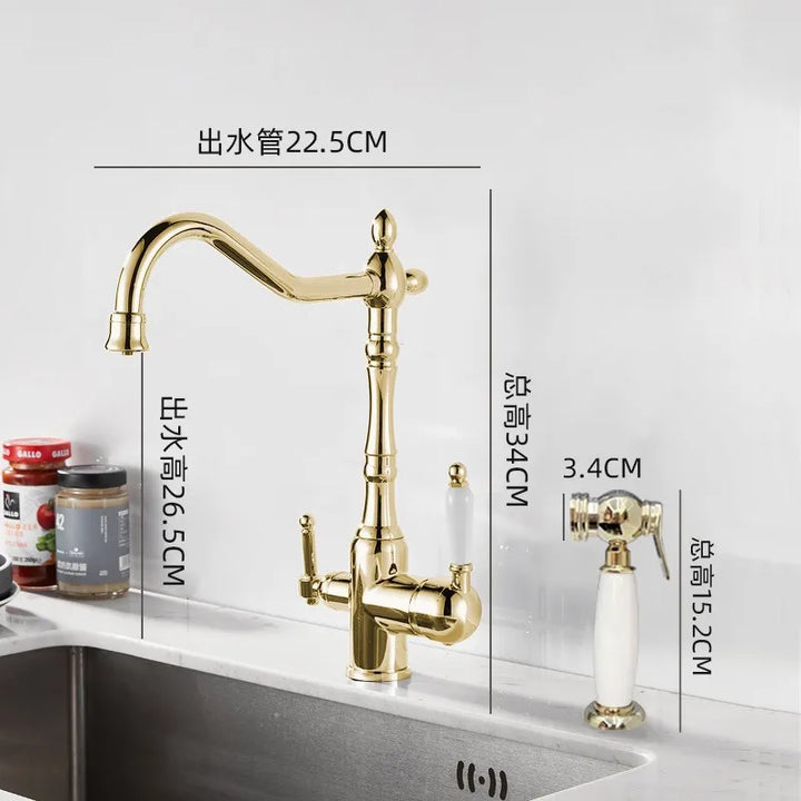Marie - French Brass Kitchen three in one pure Water Faucet