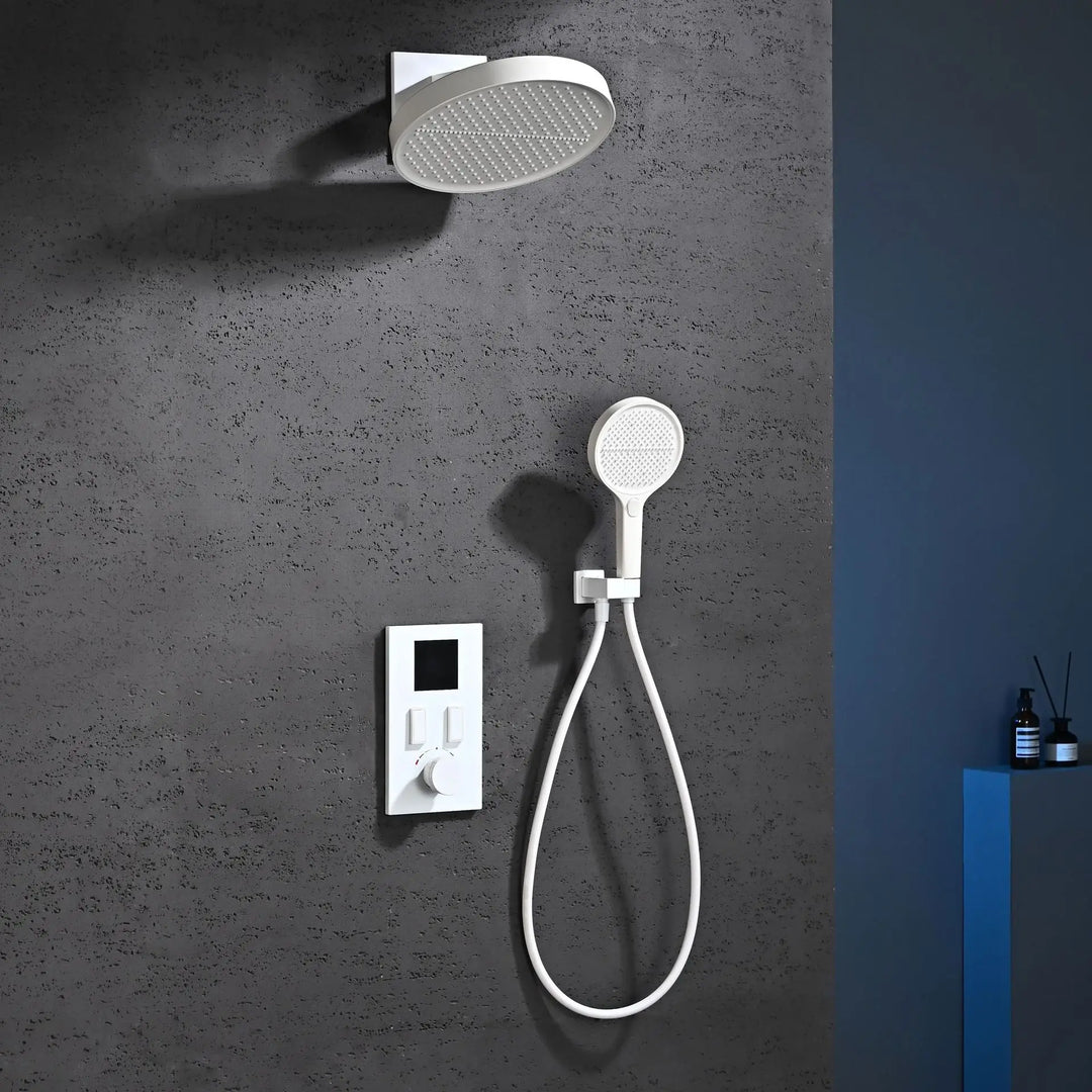 Smart Digital Display All Copper Wall Mounted Shower Set Waterfall Rain Bathroom