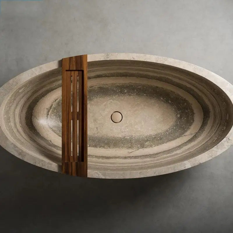 Natural Marble Bathtub, Carved Minimalist Luxury, Custom Hotel/Villa Bathroom, Artistic，Indoor/Outdoor Shower