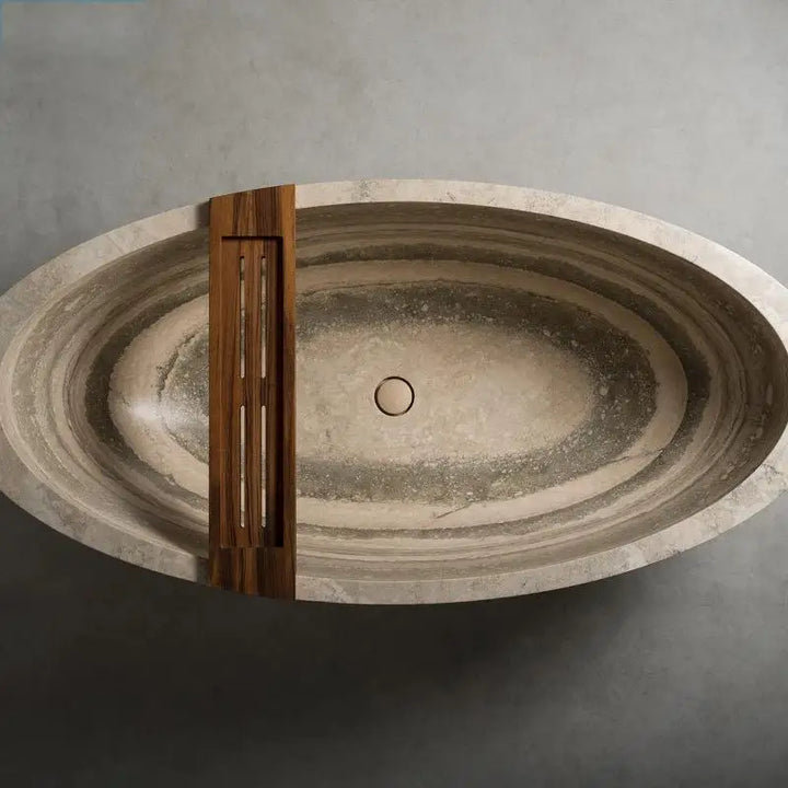 Natural Marble Bathtub, Carved Minimalist Luxury, Custom Hotel/Villa Bathroom, Artistic，Indoor/Outdoor Shower