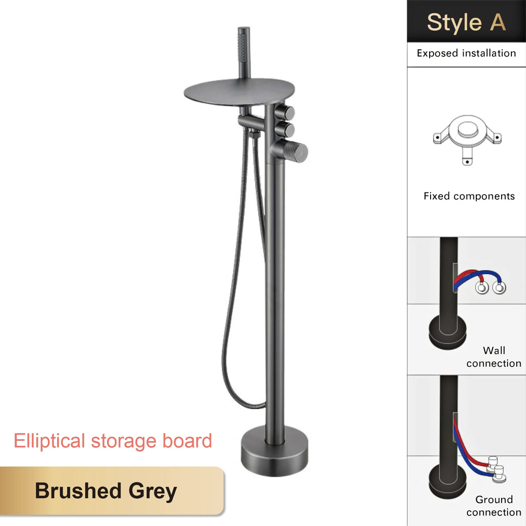 Andromeda-Gunmetal Bathtub Faucet 2 Function Hot Cold Mixer Tap Floor Mount Bathroom Tub Shower Modern Home Bath Tap