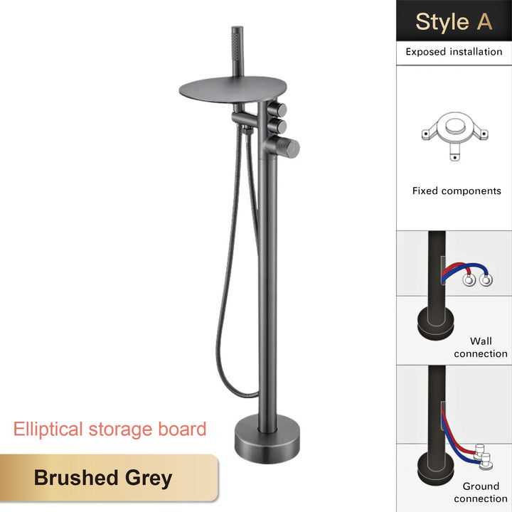 Andromeda-Gunmetal Bathtub Faucet 2 Function Hot Cold Mixer Tap Floor Mount Bathroom Tub Shower Modern Home Bath Tap