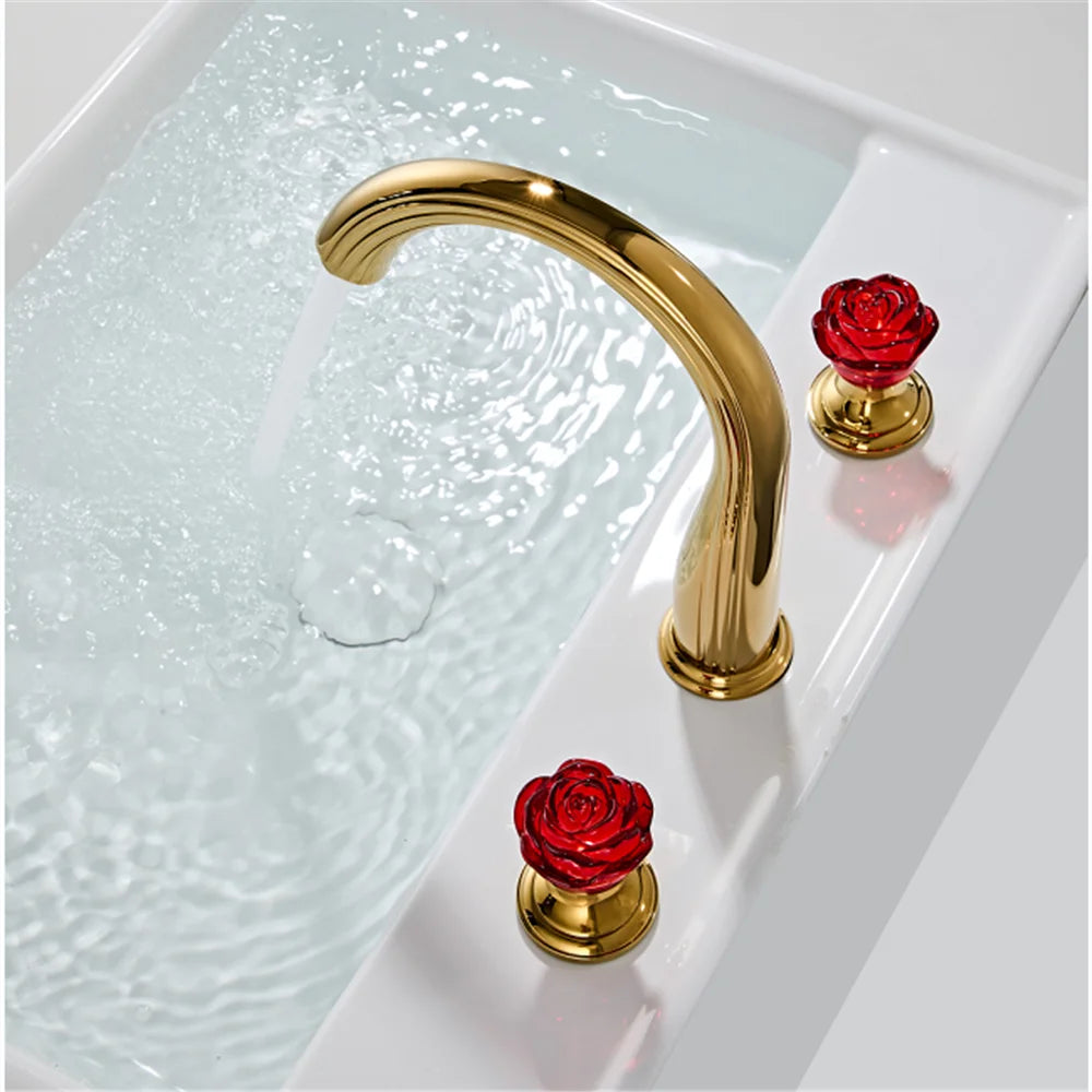 Camelia- Rose Gold Crystal Handles 8" Inch Wide Spread Faucet
