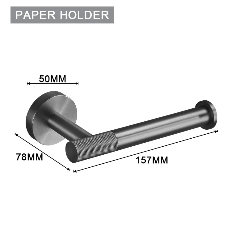 Grey Gun Metal Bathroom Hardware Set Accessories Kit Stainless Steel Round Wall Rack Hand Bar Toilet Roll Paper Holder Robe Towel Hook